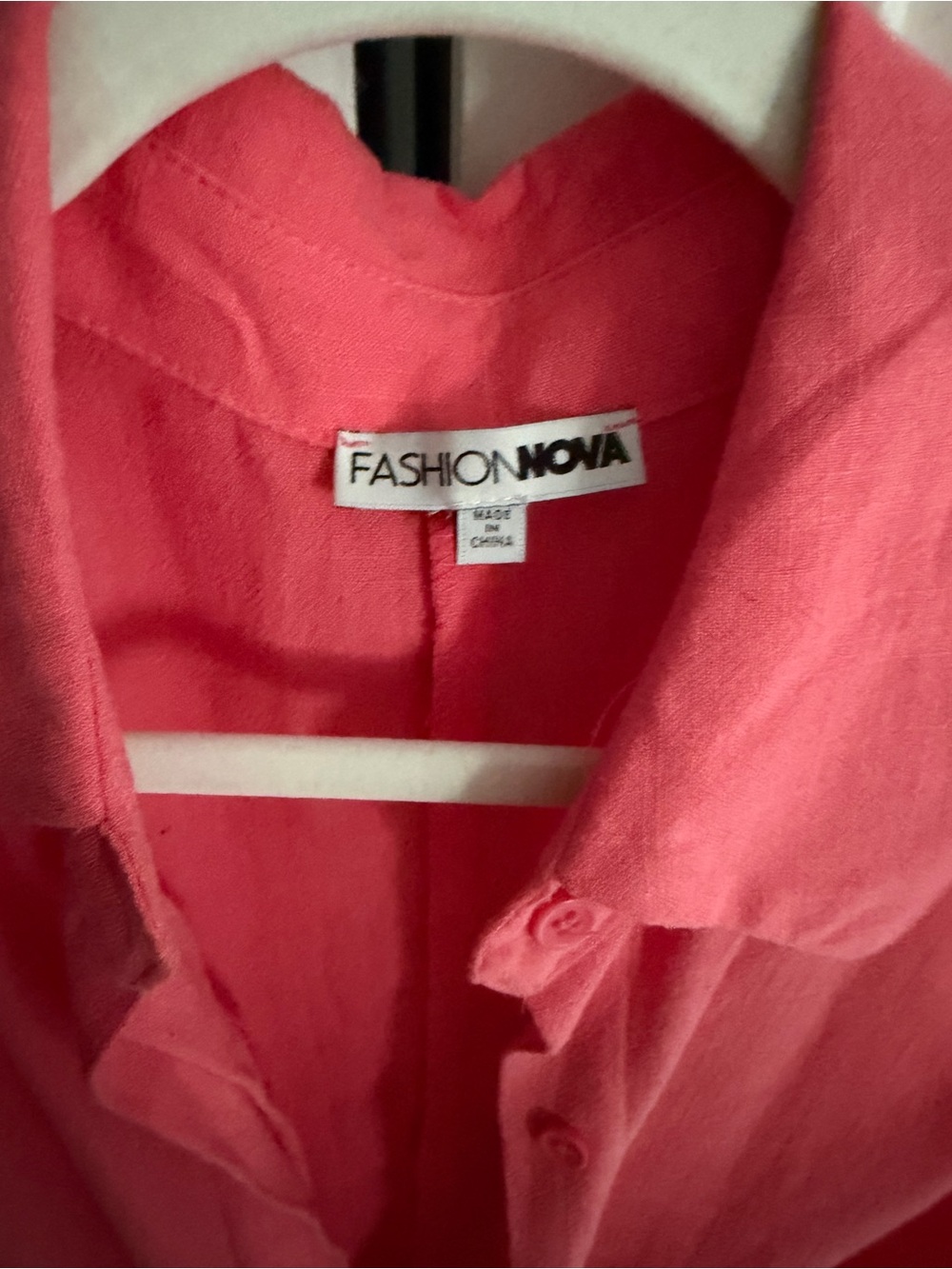Fashion Nova Coral Pink Linen Button-Front Romper - Picture 3 of 7